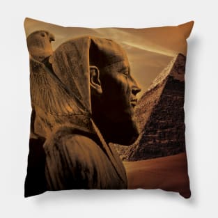 Ancient Egypt Art | Pharaoh Khafre Sculpture Facing His Pyramid Pillow