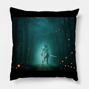 Forest Warrior Knight in Fantasy Forest Pillow