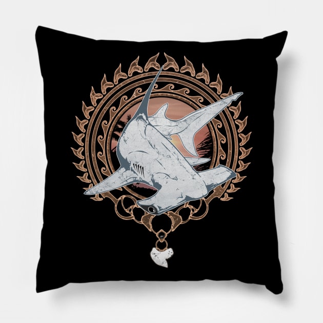 Hammerhead Shark Polynesian Design Pillow by NicGrayTees