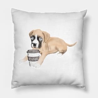 Boxer Dog With Cup Of Coffee Pillow