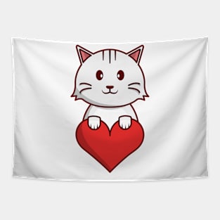 Cute Cat Holding a Heart Tapestry