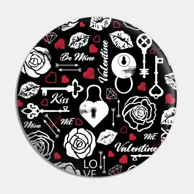 Kitsch Valentine | black, white and red | love pattern Pin by RenattaZare