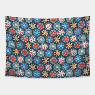 Scandinavian Doodle Flowers Red and Blue Tapestry