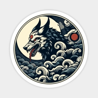 Blue wolf in clouds japanese art Magnet