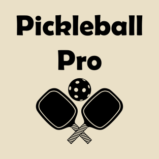 Pickleball pro with paddles in black T-Shirt