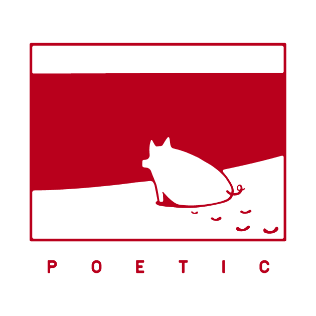 Poetic mood, a pig on the beach in red ink by croquis design