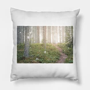 Snow falling in forest at spring day Pillow