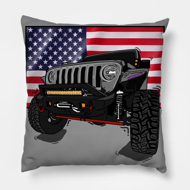 Jeep with American Flag - Grey Essential Pillow by 4x4 Sketch