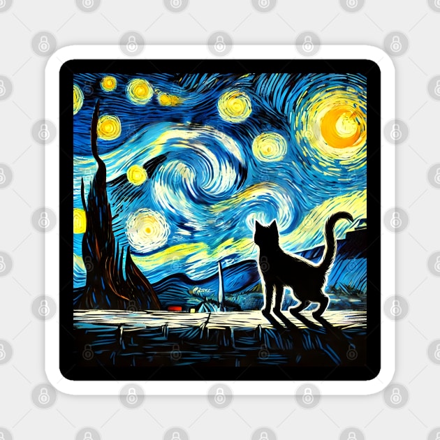 Starry Night Cat – Van Gogh-Inspired Magnet by Premachandra's Store