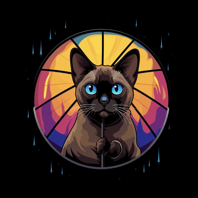 Tonkinese Cat Rainy Day With Umbrella by JH Mart