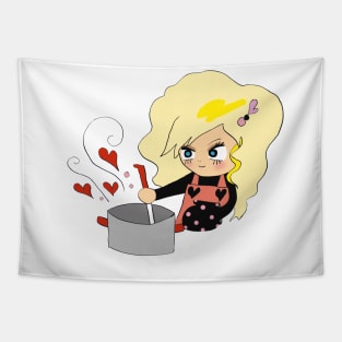 little girl cooks with love Tapestry