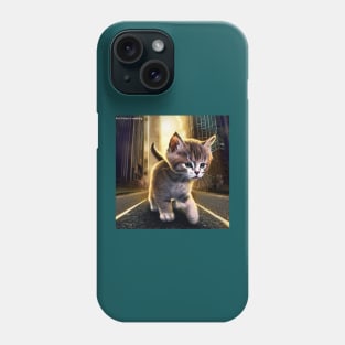 Pet Kitten is walking in a road under the skyscrapers urban environments Phone Case