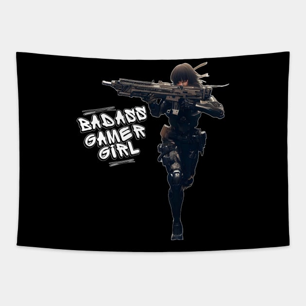 Cyberpunk Badass Gamer Sniper Girl Tapestry by THE AVENUE BAY