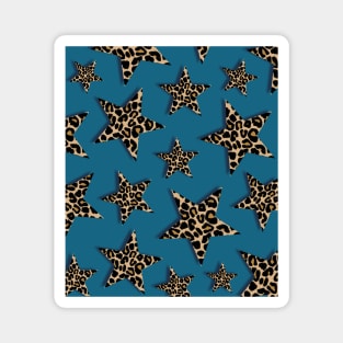 Leopard Print Stars on Teal Magnet