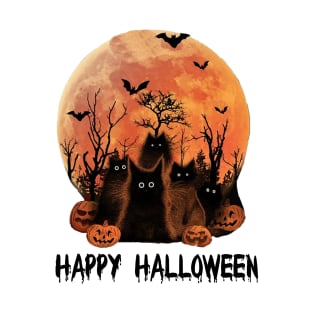 Black Cat Pumpkin Moon Halloween Costume Cat Lover Men Women T-Shirt