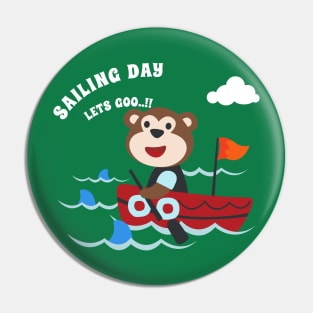 Funny monkey sailor cartoon vector on little boat with cartoon style. Pin