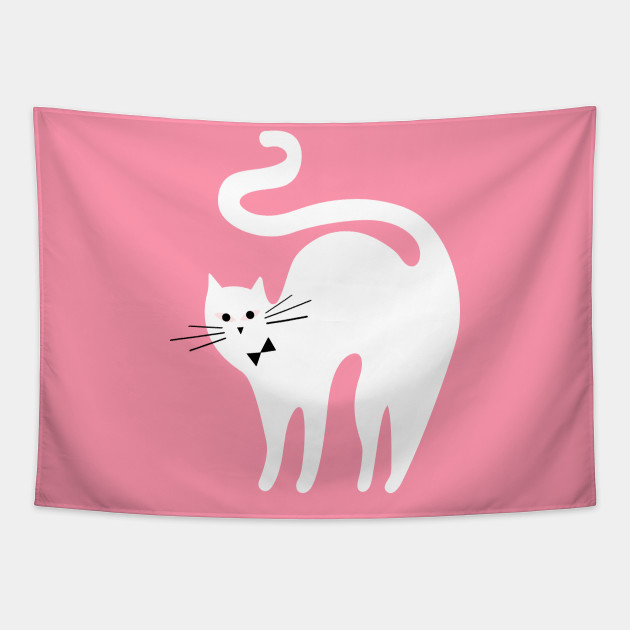 Cute White Cat With Bow Cat Tapestry Teepublic