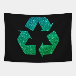 Green Blue Ombre Faux Glitter Recycle Symbol Tapestry