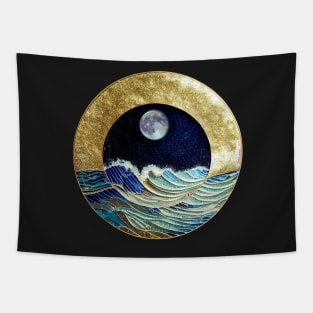 Full Moon Over Ocean Waves - Sea Life Tapestry