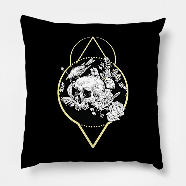 Human skull Boho Pillow by Manlangit Digital Studio