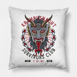 Krampus Survivors Club - Creepy Tattoo Style - Christmas Holiday Design Pillow