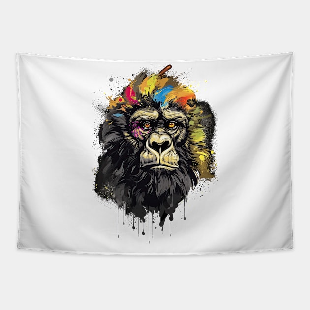 Colorful Gorilla - Ink Illustration Tapestry by Spice Flow Designs