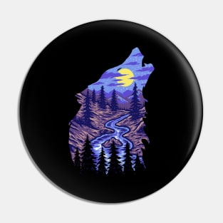 Wolf Silhouette Nature Full Moon Landscape Pin