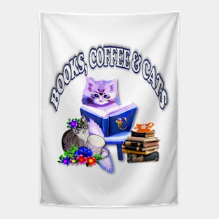 Books and Coffee and Cats Tapestry