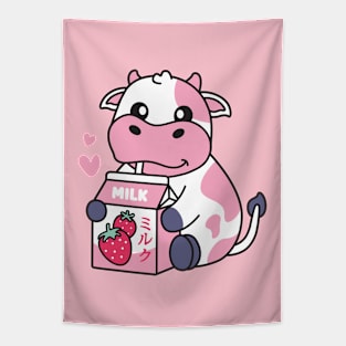 Strawberry Milk Milkshake Cow Tapestry