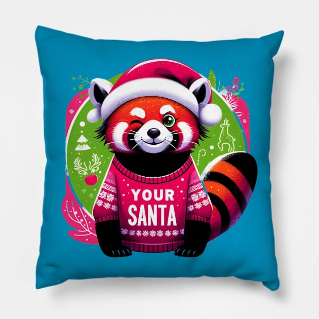 Christmas Red Panda Pillow by BukovskyART