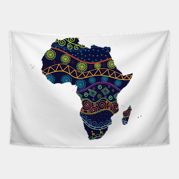 Africa map with ethnical African elements in national pattern, ethnic motifs pattern Tapestry by Mashmosh