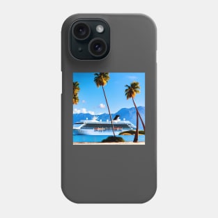 A Cruise Ship Sailing Past A Tropical Island With Mountains In The Background Phone Case