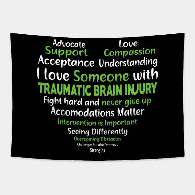 Traumatic Brain Injury Awareness Support Heart Tapestry by mateobarkley67