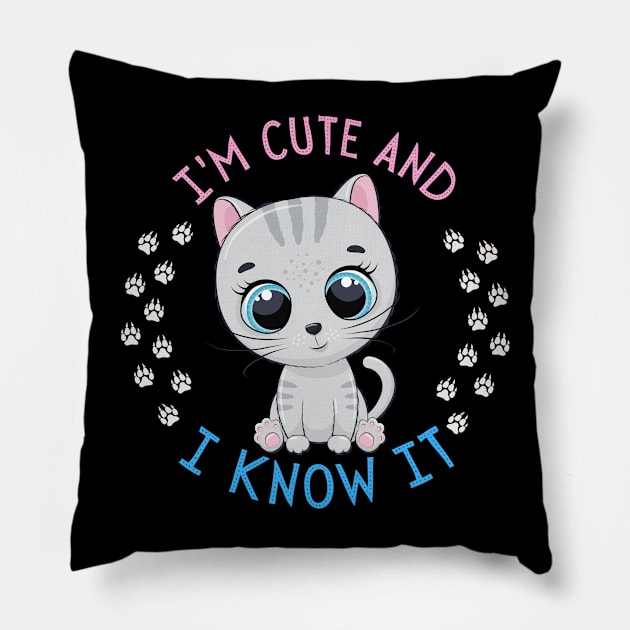 I'm Cute and I know it Smart Cookie Sweet little kitty cute baby outfit Pillow by BoogieCreates