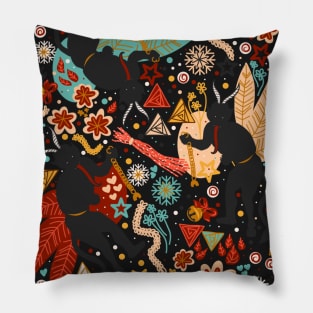 Krampus Christmas Demon On Dark Background Pattern Pillow