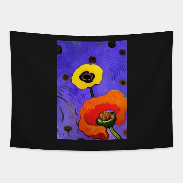 OCHRE AND YELLOW POPPY LIGHT PURPLE  BACKGROUND Tapestry by sailorsam1805