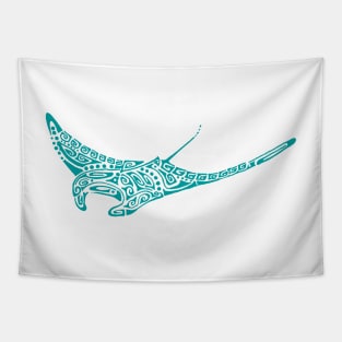 Turquoise tattoo style manta ray Tapestry