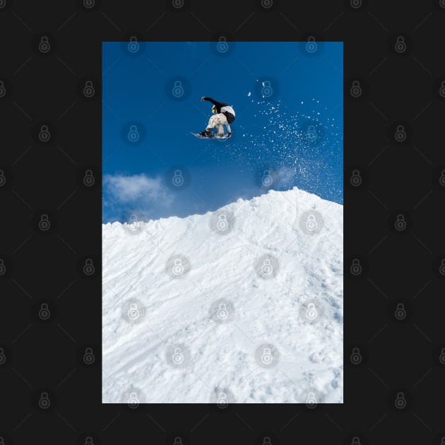 Snowboarder jumping against blue sky by homydesign