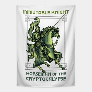 Immutable Knight - Horseman of the Cryptocalypse (white background) Tapestry