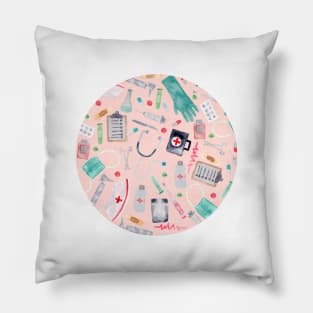 Medical Pattern | Doctor | Nurse | Watercolor | Pink Texture Pillow