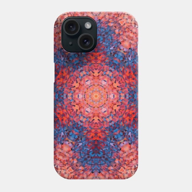 Digital Mandala Orange Blue and Red Phone Case by WormholeOrbital