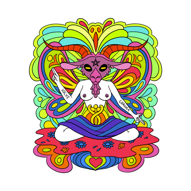 Psychedelic Groovy Rainbow Baphomet Sigil 70s color by Juandamurai