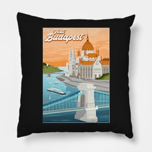 Travel Poster Budapest Hungary Danube Pillow