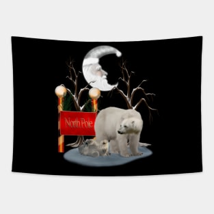 Merry Christmas, polar bear with cub Tapestry