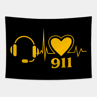 Thin Gold Line Dispatcher Heartbeat for 911 Operators Tapestry