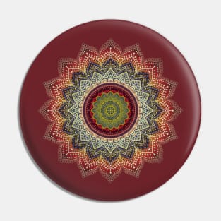 Folk Art Lotus Mandala Blue Red Pin