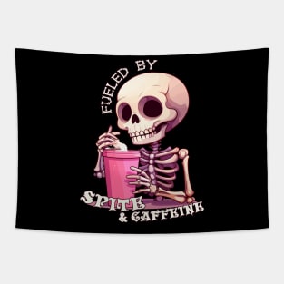 Fueled By Spite And Caffeine Cute Skeleton Halloween Tapestry