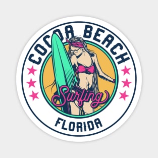 Retro Surfer Babe Badge Cocoa Beach Florida Magnet