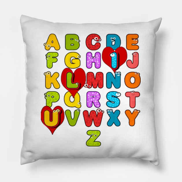 ABC Alphabet I Love You English Teacher Valentines Day Gift Pillow by Goods-by-Jojo