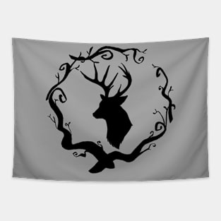 Stag Head Branch Wreath Tapestry